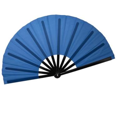 Imagem de QIRMIZI Grande leque dobrável de mão - Fãs de tecido de nylon - Fãs retrô vintage para kung fu chinês japonês, tai chi, dança, festivais de música, festas e decorações, azul royal
