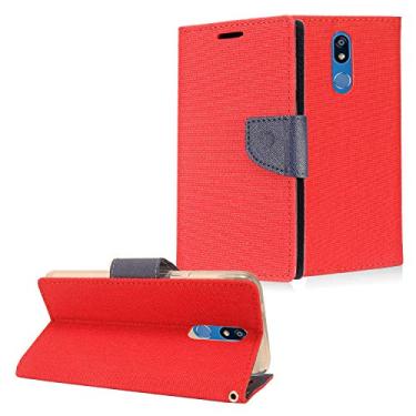 Imagem de Z-GEN - Para LG K40 LM-X420, LG Solo LTE L423DL - Capa para celular tipo carteira flip de tecido jeans + protetor de tela de vidro temperado - CT5 vermelho