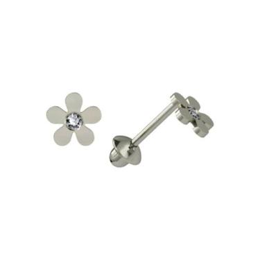 Imagem de Brinco Flor Margarida Segundo Furo Bebe Ouro 18k Pedra Branca FSTR13Bk