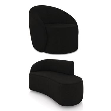 Imagem de Sofá 2 Lugares Orgânico 140cm Morgan E Poltrona Lua Suede Preto D03 - D`rossi