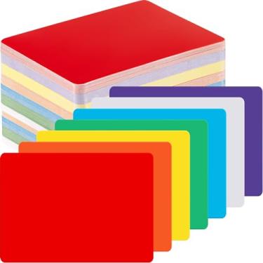 Imagem de Harloon 100 unidades de fichas apagáveis a seco, cartões laminados em branco, reutilizáveis, apagáveis a seco, folhas de flash, cartões de jogo para escola, escritório, casa, lista de tarefas (colorido, 6 x 8 cm)