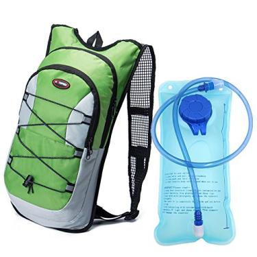 Imagem de Mochila de viagem para ciclismo, ciclismo, bicicleta/caminhada, bolsa de escalada + 2L de hidratação da Monvecle, Verde, 19" x 9.8" x 1.2"