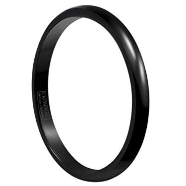 Imagem de Aliança de casamento de cerâmica preta Crownal 2 mm/4 mm/6 mm/8 mm masculina casal liso cúpula alto polido ajuste confortável tamanho 3,5 a 16