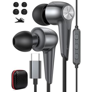 Imagem de Fones de ouvido USB C com fio com microfone para iPhone 17 16e 16 15 iPad Air Pro Samsung Z Flip Fold 6 Galaxy S25 Ultra S24 Pixel 8 7 6 Oneplus, fone de ouvido esportivo com controle de volume