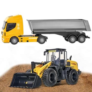 Imagem de Kit Caminhão Brinquedo Caçamba Basculante e Trator Pá Carregadeira Terra Brinquedo Infantil