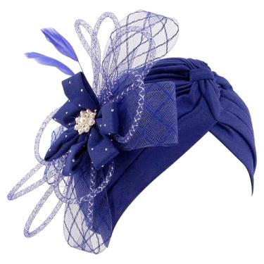 Imagem de Surkat Touca de quimioterapia com flor brilhante turbante cintilante, touca para cabelo, Malha azul, tamanho �nico