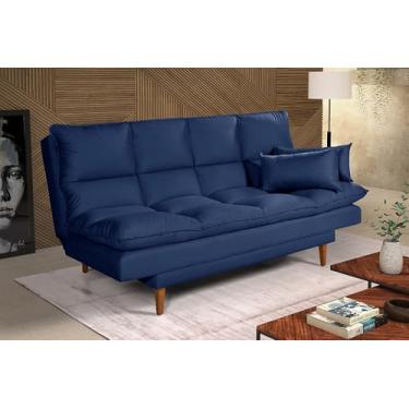 Imagem de Sofá Cama Andorra 3 Lugares Reclinável com 3 Posições Diferentes em Veludo 12 Cores (AZUL MARINHO 375)