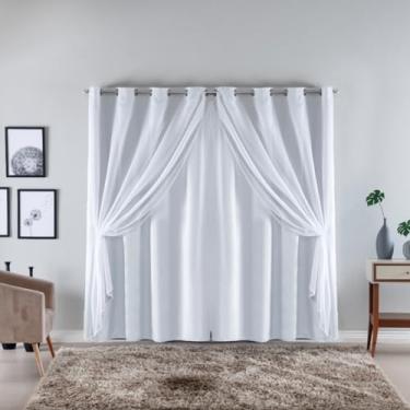 Imagem de Cortina com Voil Sala ou Quarto Fina 3,00m x 2,50m Microfibra 170 Fios Cores Vivas (BRANCO)