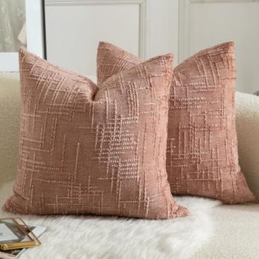 Imagem de MANDIOO Pacote com 2 capas de almofada texturizadas de chenille macio com destaque quadrado sólido decorativo capa de almofada aconchegante casa de fazenda para sofá cama sala de estar 66 x 66 cm rosa
