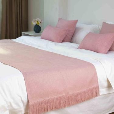 Imagem de Cachecol para cama de hotel, toalha de cama de cor sólida, colcha de malha para sofá, cobertor macio e confortável com borla, para cama queen, casal, solteiro, king size - rosa | 48 x 210 cm para cama