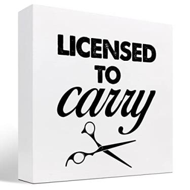 Imagem de z-crange Licenciado para carregar cabeleireiro, caixa de madeira, placa de decoração de mesa, placa de bloco de caixa de cabeleireiro engraçada para casa de fazenda, barbearia, salão, prateleira,