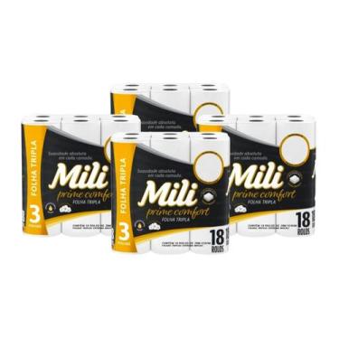 Imagem de Kit Papel Higiênico Mili Prime Comfort Folha Tripla 72 Rolos