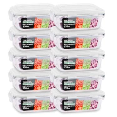Imagem de KIT 10 Potes de Vidro Retangular com Tampa Hermética 370ml Cor: Transparente