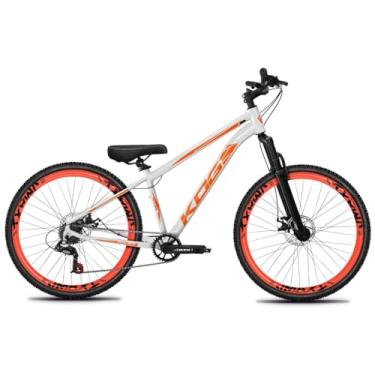Imagem de Bicicleta Aro 26 KOG Freeride 1x7 – Estilo Grau, Suspensão 29”, Freios a Disco, Aros Vmaxx Neon – Bike Urbana de Alta Performance, Branco, Adesivo Laranja,Vmaxx Laranja