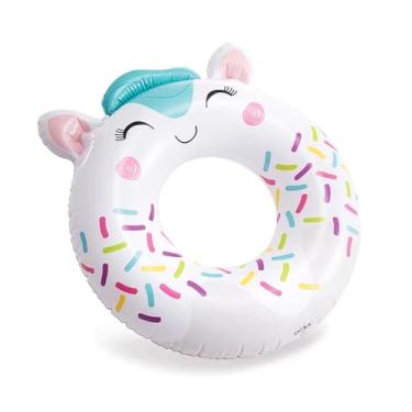 Imagem de Boia Inflável Infantil 65cm Circular Animais Bichos Fofinhos para Piscina Praia Lhama Unicórnio (Branco (Unicórnio))