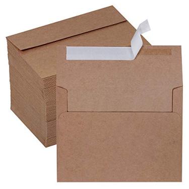 Imagem de Envelopes de convite A2 a granel 150 peças em Kraft marrom Peel & Press Self Seal 4 3/8 x 5 3/4 Envelopes de devolução RSVP 45.4 kg. Estoque de papel para convites de festa de casamento cartões de