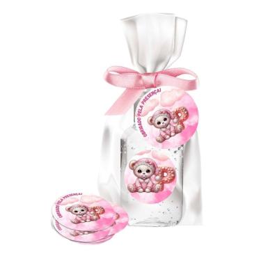 Imagem de kit 25 Lembrancinhas Alcool Gel Ursinha Rosa Maternidade e Chá De Bebê	