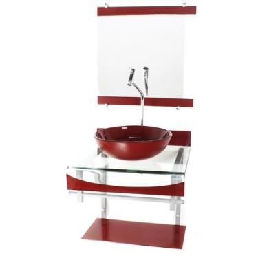 Imagem de Gabinete de vidro 40cm para banheiro curvado duplo pc cuba redonda ver