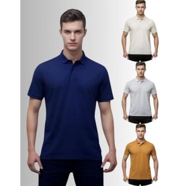 Imagem de Kit 4 Camisas Masculina Gola Polo Piquet Poliéster - Genérica, Marinho