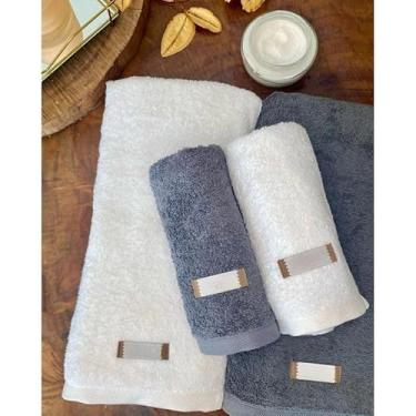 Imagem de Jogo De Toalha Algodão Egípcio Branca 4 Peças Banhão Gigante(BRANCO + GRAFITE)