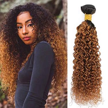 Imagem de Ombre 2 tons 1B/30 cabelo humano encaracolado encaracolado mechas (100 gramas, 1 peça) raízes pretas, castanho ombré cabelo Remy brasileiro real, 50 cm