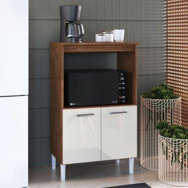 Imagem de Balcão 65cm Multiuso para Forno e Microondas 2 portas Marrom Off-White