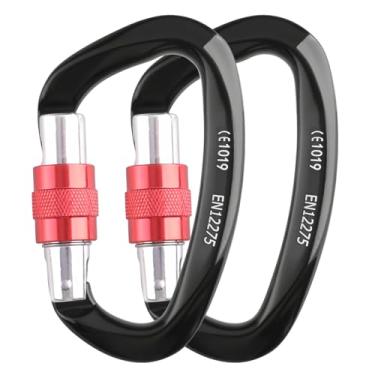 Imagem de Mosquetões de alumínio Triwond 12KN 25KN – Mosquetões leves de mosquetão para escalada em forma de D para rede para acampamento e caminhadas, 25KN Screw Gate - 2 Black