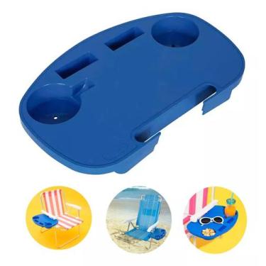 Imagem de Mesa Portátil Para Cadeira de Praia Com Porta Copos Camping MOR, Azul