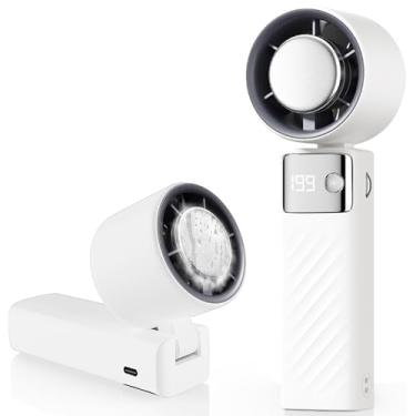 Imagem de CATGIFF Ventoinha de mão recarregável, mini ventilador portátil 5000 mAh, Hand Fan silencioso, potente turbo (1-199 velocidades), ventiladores de ar frio para viagens, exterior, campismo, escritório