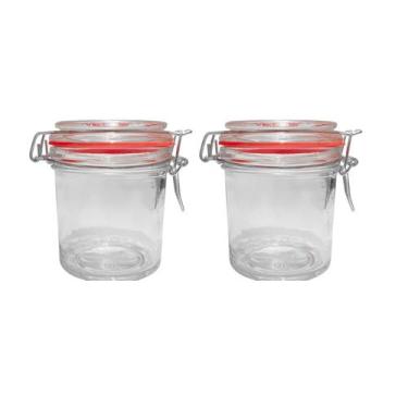Imagem de Kit 2 Potes Hermético Vidro Trava Metal 300ml Class Home