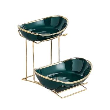 Imagem de ＫＬＫＣＭＳ Fruteira de cerâmica para balcão de cozinha, bandeja de servir em camadas, recipiente prático nórdico para armazenamento de alimentos com suporte de, 2 Camadas