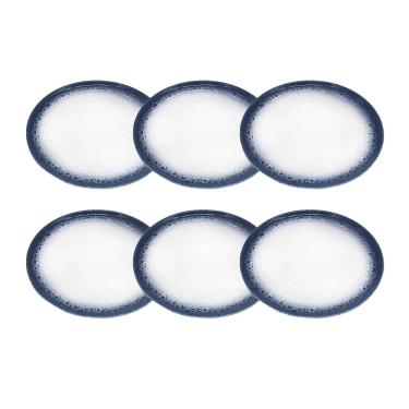 Imagem de Jogo 6 Pratos Rasos em Porcelana Branco e Azul BM0009 BTC