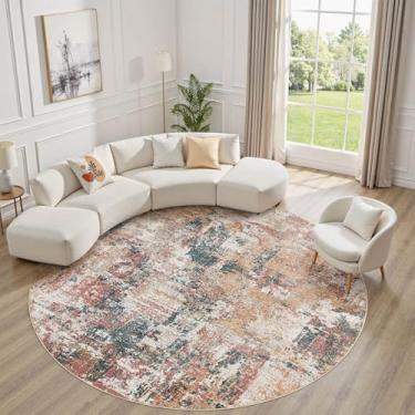 Imagem de Tortania Tapete redondo lavável de 2,5 m para sala de estar: tapetes modernos abstratos neutros grandes e finos - tapete interno antiderrapante para quarto, sala de jantar, escritório, berçário