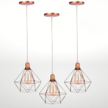 Imagem de Kit 3 Pendente Aramado Luminária Lustre Teto Retro Industrial(3 ROSE CABO 1M)