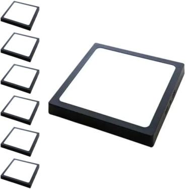 Imagem de Kit 7x Painel Plafon Sobrepor Alumínio Preto Quadrado LED 12W 15x15 3000K Bivolt