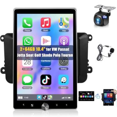 Imagem de 10,4 polegadas para VW Volkswagen Seat Golf Passat Jetta Beetle Tiguan Touran EOS [2 + 64G] Estéreo de carro sem fio, tela sensível ao toque automática Android, 10EQ DSP, Bluetooth 5.0, GPS, FM, WiFi