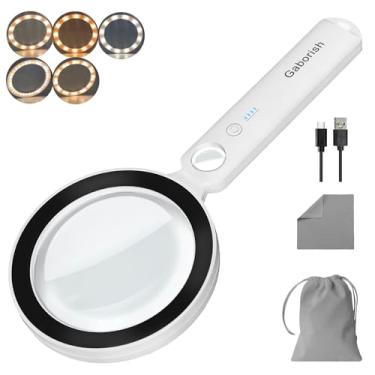 Imagem de GABORISH Lupa Com Luz, Portátil De 10X E 30X, 36 Leds, 5 Modos Cor, Regulável, Recarregável Iluminada Para Idosos, Leitura Inspeção (Preto Branco)