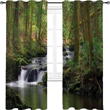Imagem de Cortina blackout natureza com ilhós, fluxo fluindo na floresta rochas musgosas árvore folhagem respingo verão trilha, tratamento de sombreamento completo, cortina de isolamento de cozinha, L 182 x C