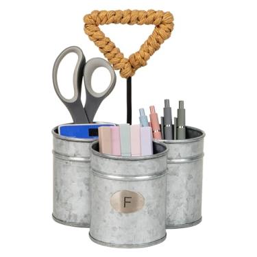 Imagem de Mind Reader Organizador de 3 compartimentos com alça, suporte de armazenamento multiuso, metal galvanizado, 18 cm C x 17,8 cm L x 25,4 cm A, prata