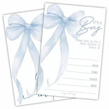 Imagem de DYIRBIIY Conjunto de 25 convites para chá de bebê - It'S A Boy Blue Watercolor Bow Convites With Envelopes-Baby Announcement Gender Reveal Party Supplies & Decoration(10.2 cm x 15.2 cm) - A04