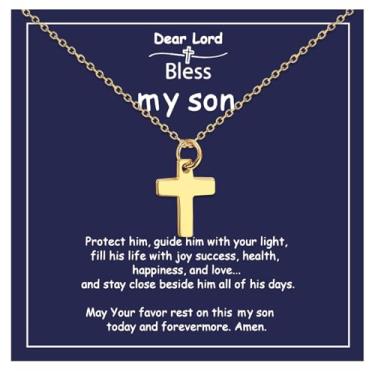 Imagem de 72ore Colar To My Son From Dad Colar de cruz de ouro para homens, pingente de cruz, corrente de aço inoxidável, presentes de aniversário inspiradores para filho da mãe, Sem Pedra Preciosa