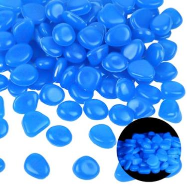 Imagem de SOFPLATE 1 caixa 100 peças de resina brilhante seixos decoração de aquário azul cascalho pedras brilhantes jardim paisagismo acessórios para caminho ao ar livre garagem quintal vaso decoração bonsai