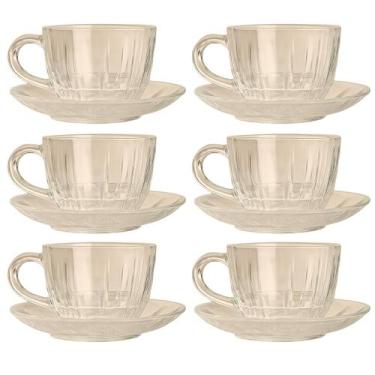 Imagem de Jogo De Xícaras Vidro 12 Peças London Com Alça e Boca Larga - Gira Com