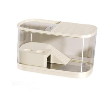 Imagem de Bothyi Tanque de tartarugas Aquário de tartarugas resistente com tampas Habitat de répteis com plataforma de aquecimento para sapo, escorpião, tartaruga, Bege Médio