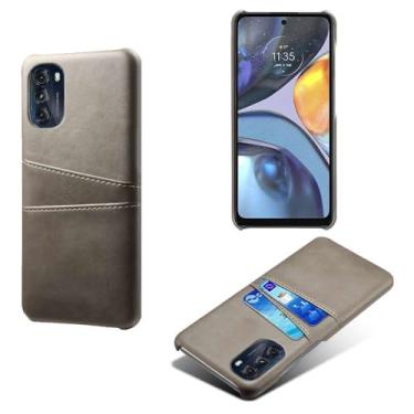 Imagem de Capas Compatível com MOTO G5 5G 2022,Caso de couro PU-Tampa de telefone a prova de choque com 2 slots de cartão,Proteção anti-impressão digital e anti-gota-Grey