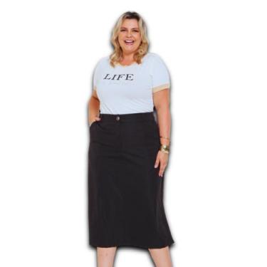 Imagem de Saia Midi Turin Plus Size com Abertura na Lateral com Bolso e Botão - 