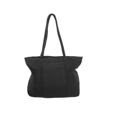 Imagem de Bolsa econômica de lona de algodão, bolsa de ombro feminina Hobo, bolsa transversal com 3 bolsos externos, fecho de zíper, Sacola 2 - preta, Medium, Casual