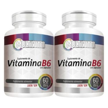 Imagem de 2 Potes de Vitamina B6 60 Cápsulas 500mg - 1x Cápsula ao dia - Flora N