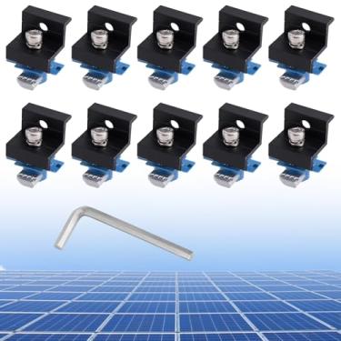 Imagem de BOXOB 10pcs Grampos Finais Painéis Solares para Unistrut Padrão, Suportes Painéis Solares 30mm/35mm com Porcas Parafusos Liga Alumínio para Instalações em Telhado Plano de Chapa Metálica (Preto)