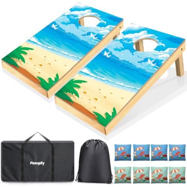 Imagem de Pennpliy Conjunto De Tabuleiro Cornhole, Tamanho Regulamentar 2 Pés X 1 Pé, Madeira Maciça Com 8 Pufes, Tabuleiros, Bolsa Transporte, Jogos Corn Hole Para Crianças, Competições Arremesso Praia Em Am
